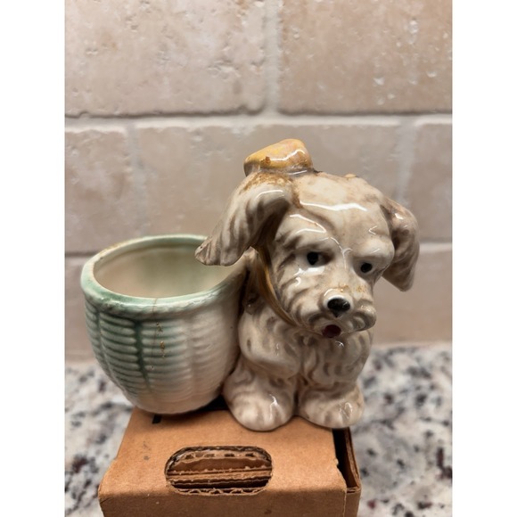 The Unbranded Brand Other - Vtg. Ceramic Dog Planter Made In Japan Mid Century KitschyPuppy Basket Pot MCM